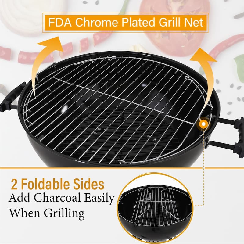 22" Kettle Enamel Charcoal Patio Grill with Built-in Thermometer