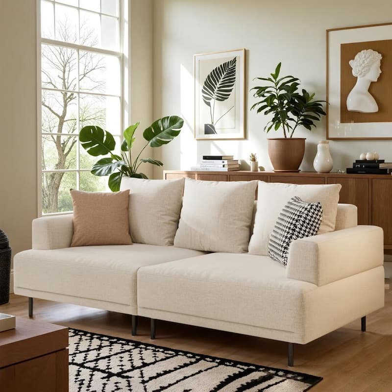 Modern Deep Seat Sofa with Pillows, High Legs, Comfortable Living Room Sofa, Apartment Sofa - 82.67"Wx37"Dx29.92"H