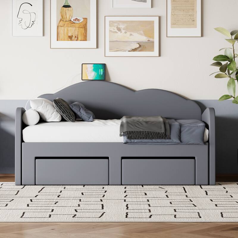 Upholstered daybed with Cloud-Shaped Backrest