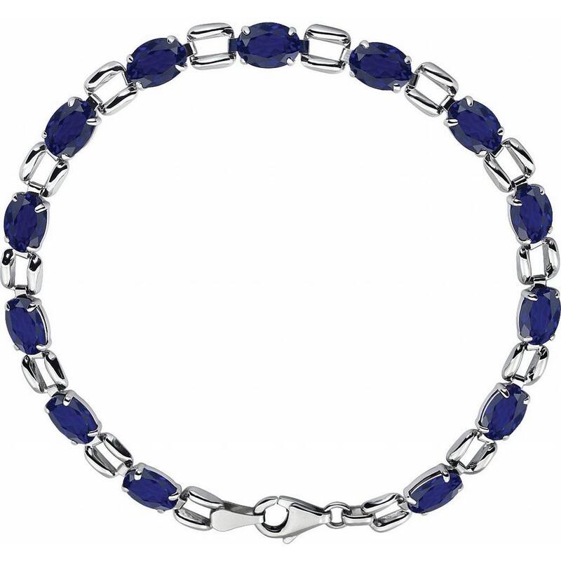 Curata 14k White Gold 7 Inch Oval 07x5mm Blue Sapphire Polished Blue Sapphire Bracelet
