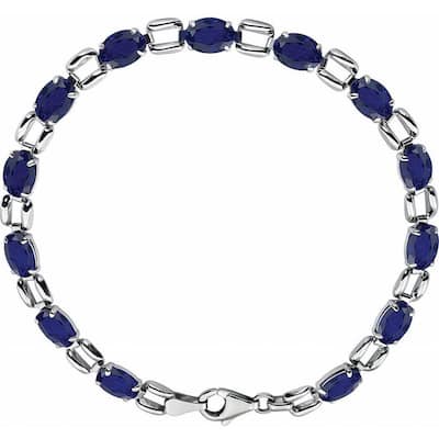 Curata 14k White Gold 7 Inch Oval 07x5mm Blue Sapphire Polished Blue Sapphire Bracelet