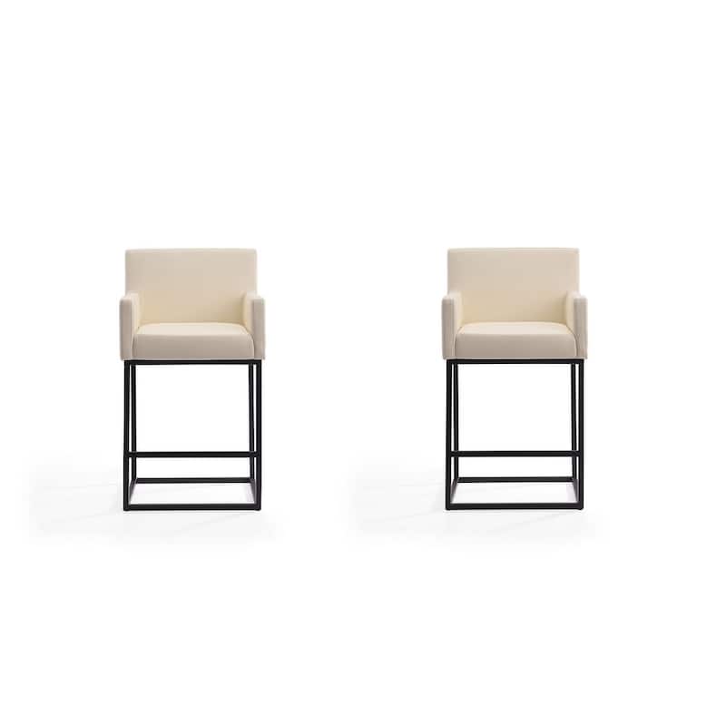 Manhattan Comfort Ambassador 38 in. Black Metal Counter Height Bar Stool (Set of 2) - Cream