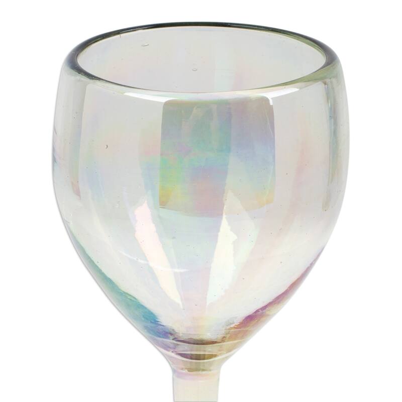 NOVICA Artisan Handblown Recycled Ecofriendly Wine Glasses Iridescent Clear Mexico Tableware Drinkware 'Ethereal Glamour'(Pair)