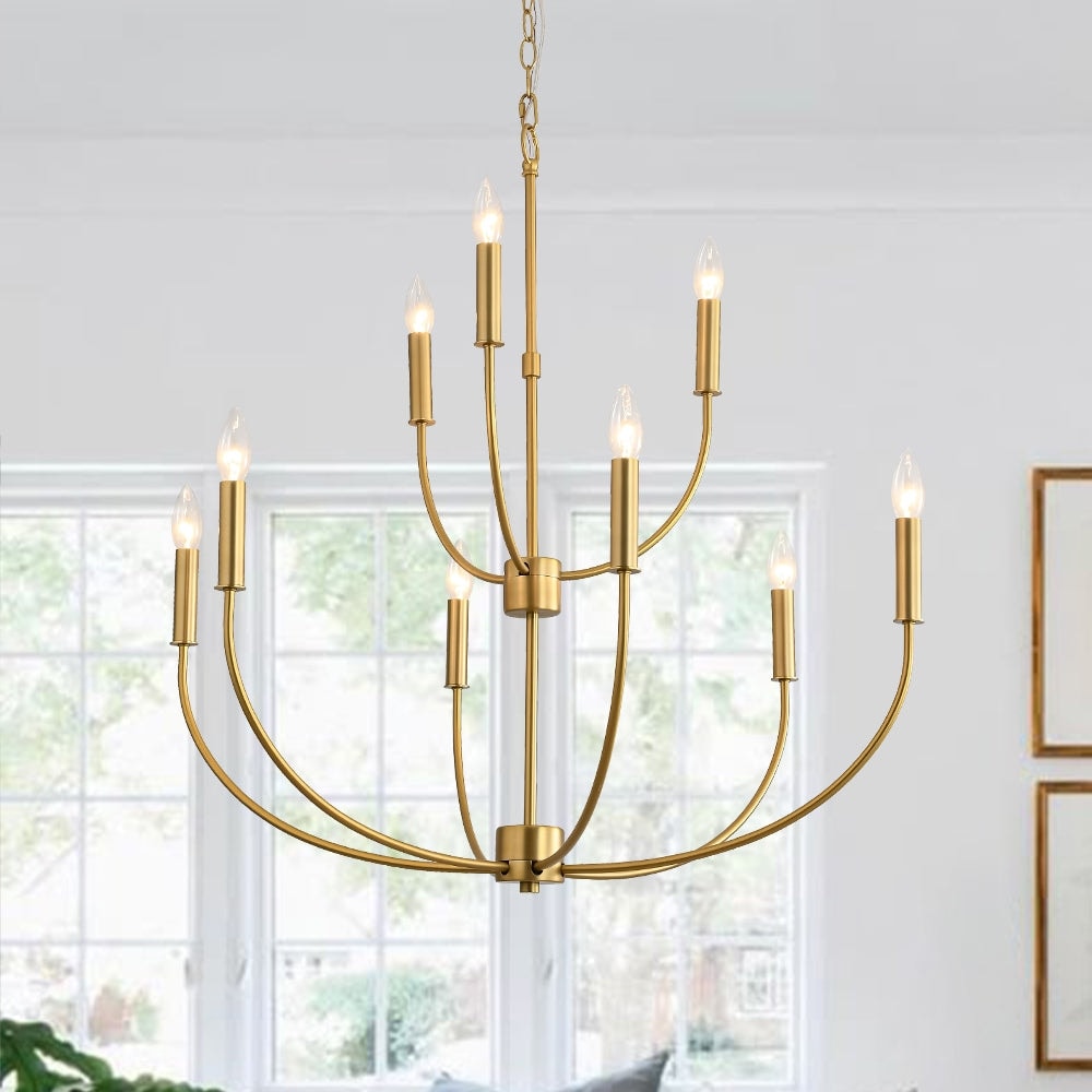 Modern Farmhouse 9-Light Candle Style Tiered Entryway Chandelier - 32.3 in