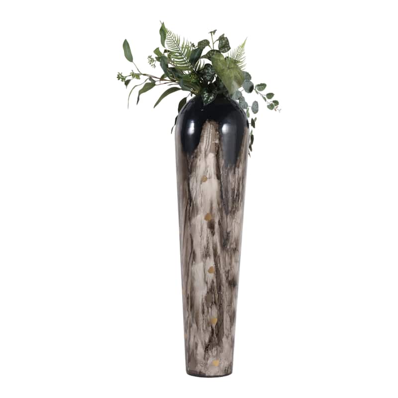 Tapered Iron Vase with Marbleized Finish - Modern Flower Vase