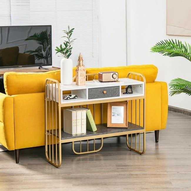 Console Table with Drawer Storage Shelf Wide Tabletop-White - 35.5" x 13" x 31.5"(L x W x H)