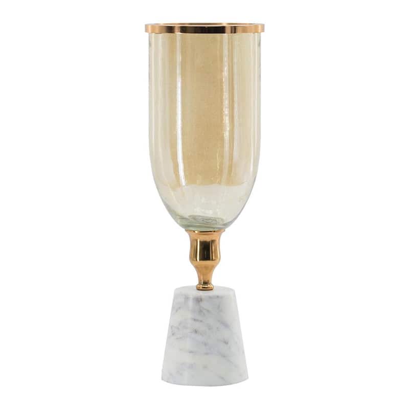 16" Gold And White Glass And Marble Table Vase - 5.10