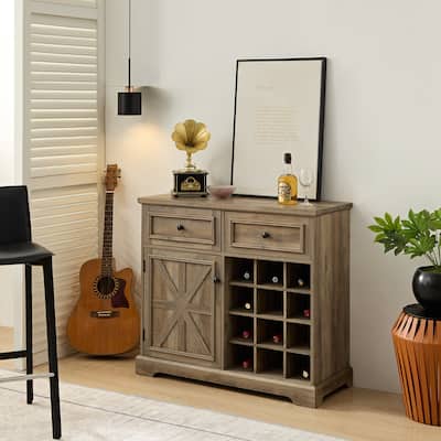 Roomfitters Farmhouse Buffet Cabinet with Storage Sideboard with 2 Drawers, Wine Bar Cabinet with Removable Wine Racks Storage
