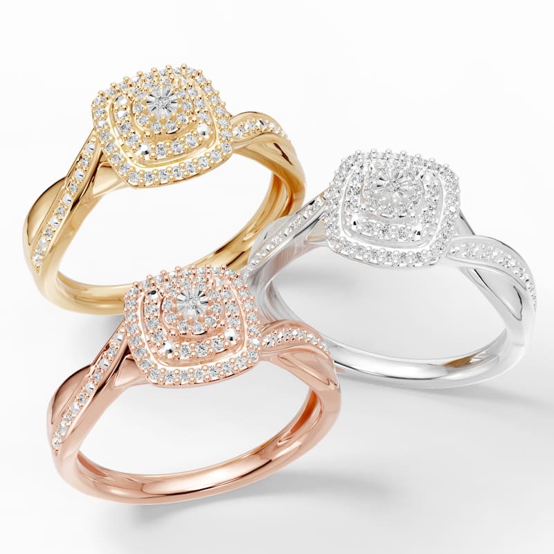 AEON Stellar Crown Cushion 0.25ct Lab Grown Diamond Cluster Double Halo Ring