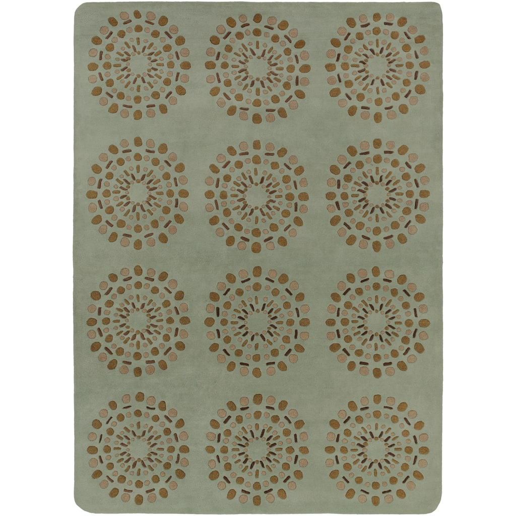 Hand-tufted Contemporary Green Circles Beauty New Zealand Wool Abstract Area Rug