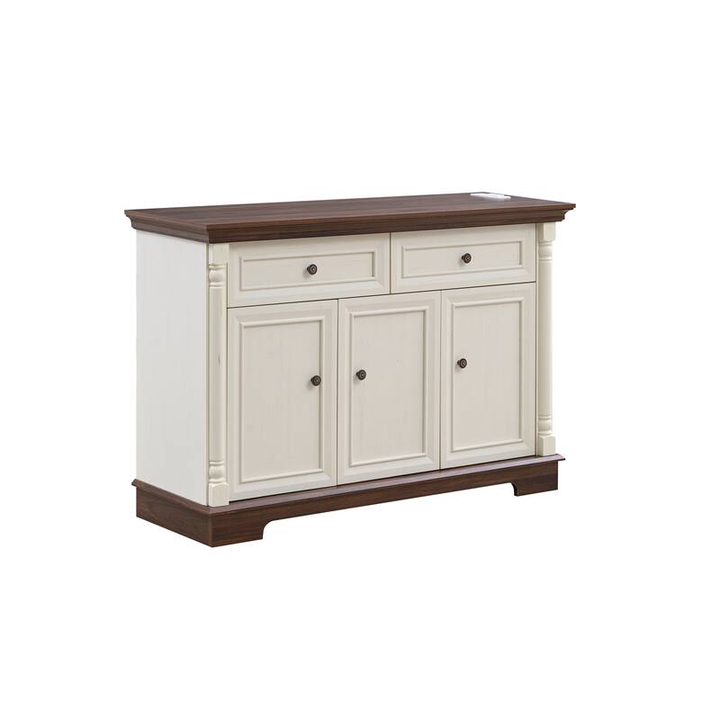 Farmhouse Style Kitchen Storage Cabinet, Large Wall Cabinet with Drawers and Doors in Roman Column Shape, Wooden Coffee Bar