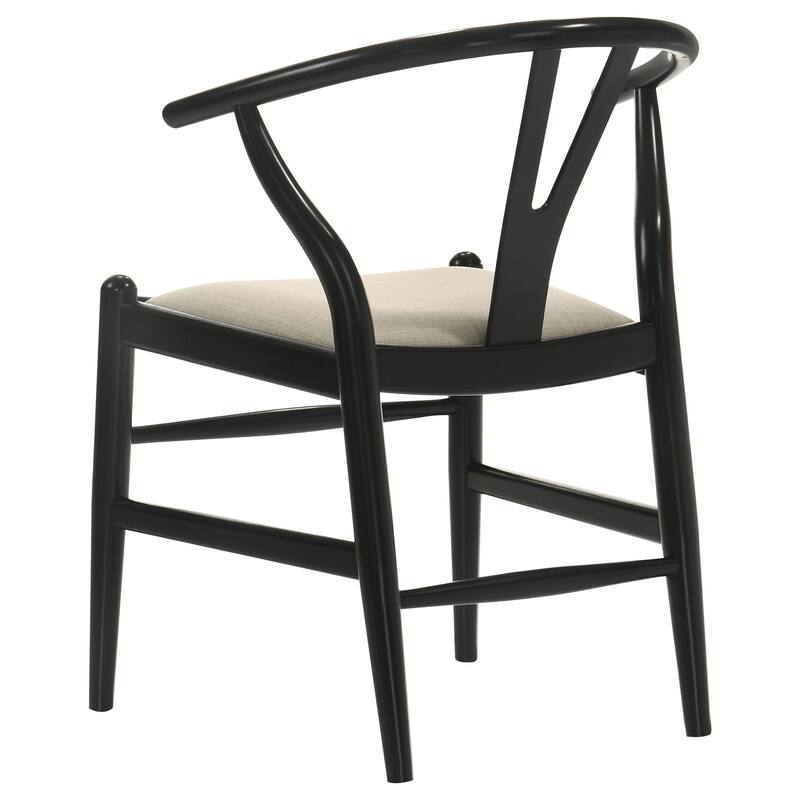 Ellie Dining Chair Set of 2, Beige Fabric, Black Hardwood