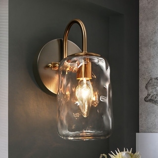 Modern Farmhouse 1-Light Mason Jar Wall Sconce Hand-blown Glass Bathroom Vanity Light - D 4.3" x H 9.4"
