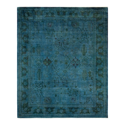 Overton Hand Knotted Wool Vintage Inspired Modern Contemporary Overdyed Blue Area Rug - 7' 10" x 9' 10"