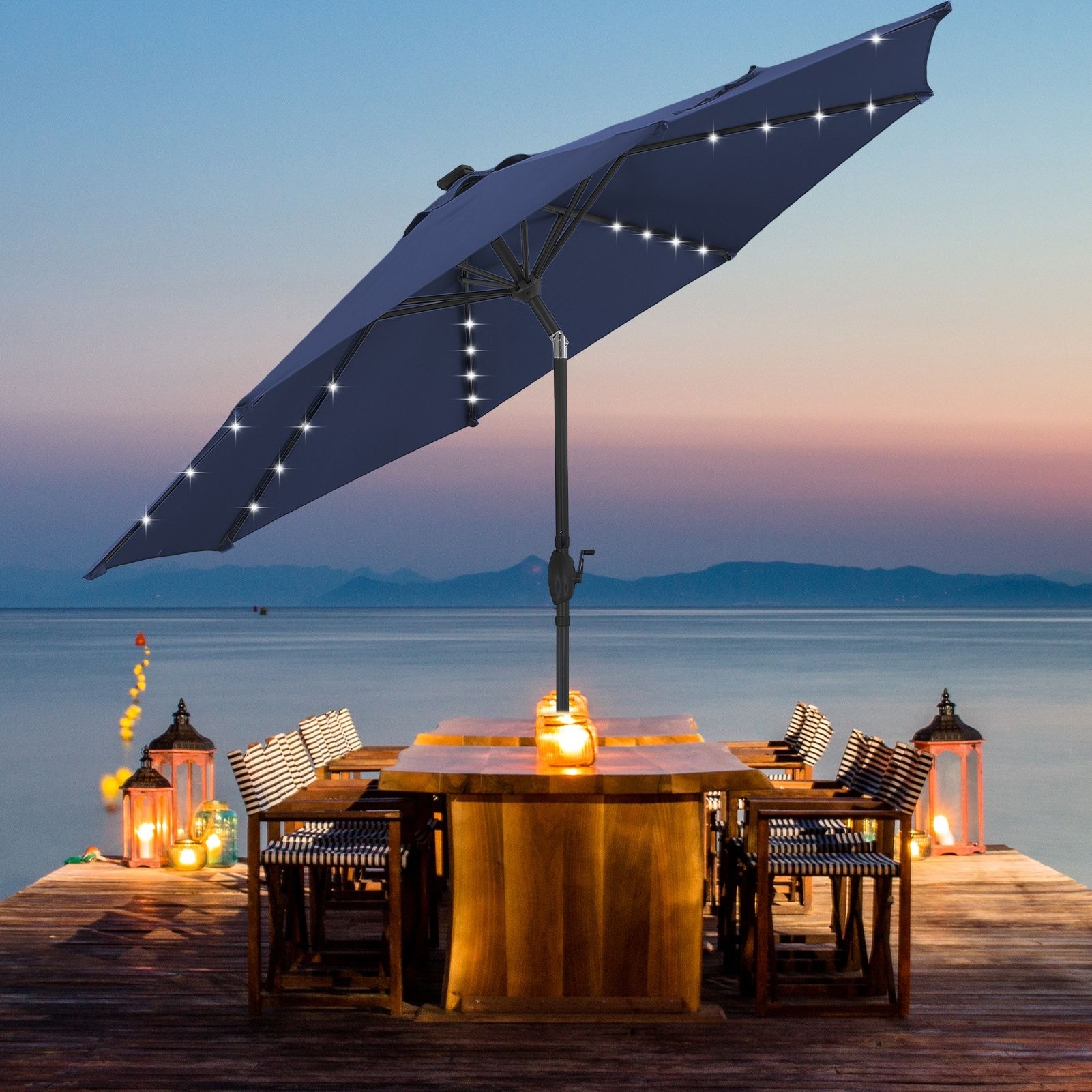 led patio umbrella wind PURPLE LEAF 12ft Solar powered Outdoor Round Umbrellas Large Cantilever Umbrellas with LED lights Windproof Offset Umbrella Heavy Duty Sun Umbrella for Garden Deck Pool Patio, Beige Featuring 6 LED light strips Solar LED Patio Umbrella With