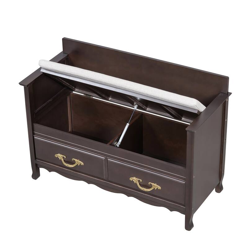 Shoe Bench with Removable Cushion,Hidden Storage and Back