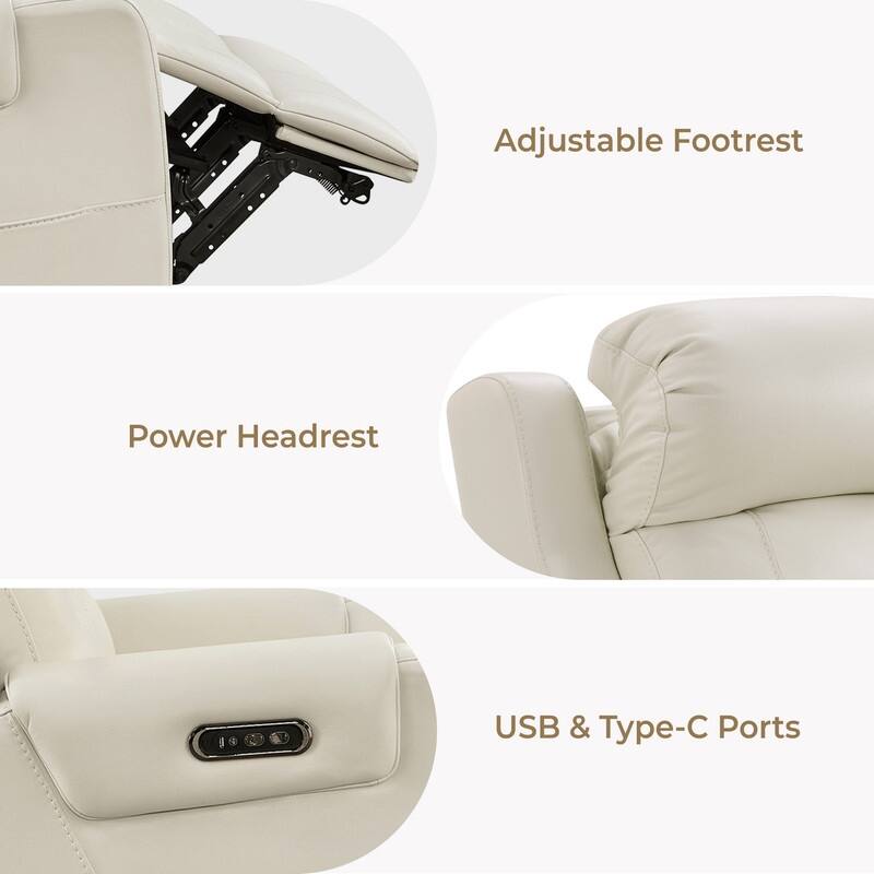 Spruce & Spring Genuine Leather Power Reclining Sofa with Wireless Charging