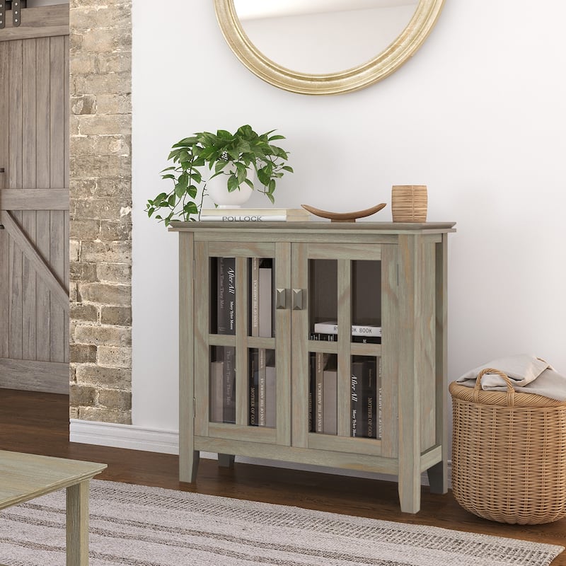 WYNDENHALL Stratford SOLID WOOD 30 inch Wide Low Storage Cabinet - 30"w x 14"d x 31" h - Distressed Grey