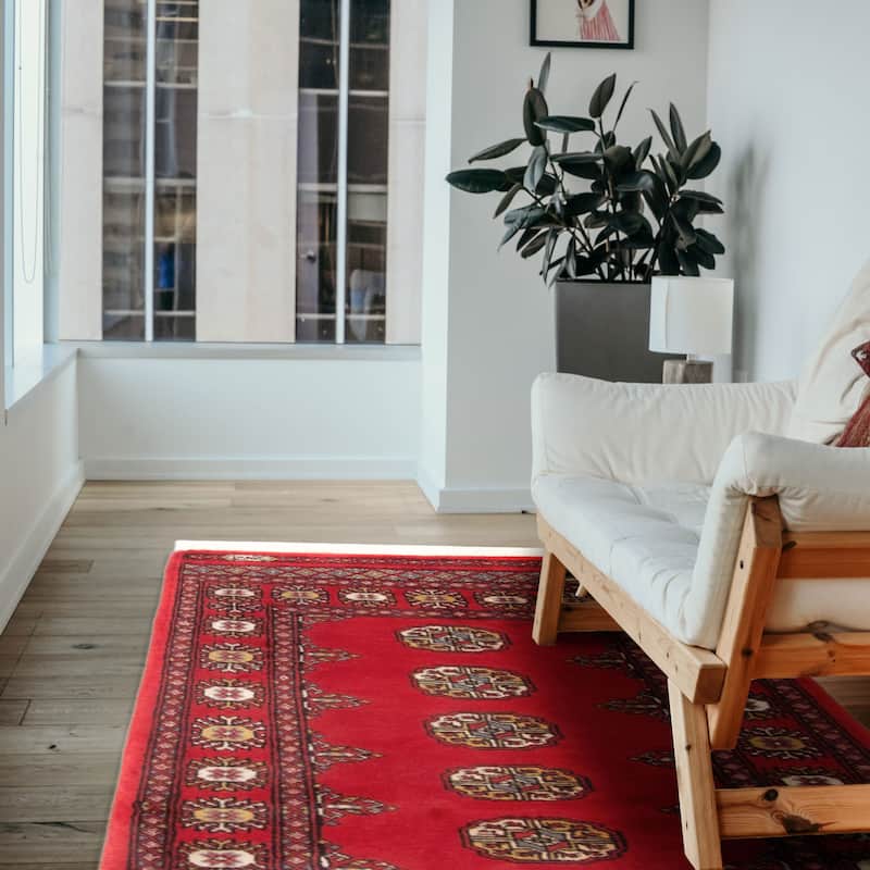 ECARPETGALLERY Hand-knotted Finest Peshawar Bokhara Red Wool Rug - 2'7 x 3'9