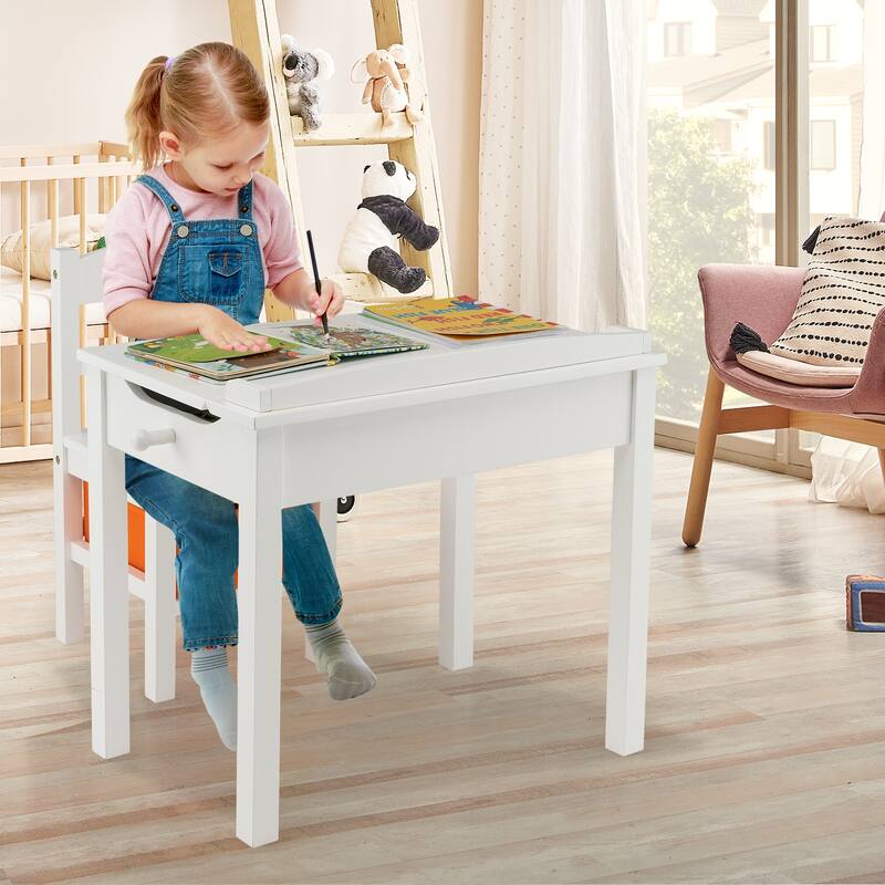 Gymax Kids Table and Chair Set Wood Activity Study Desk w/ Storage