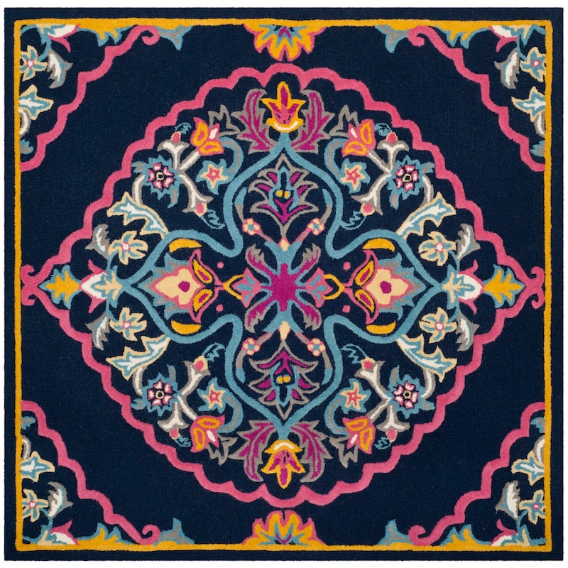 SAFAVIEH Handmade Bellagio Junie Medallion Wool Rug - 5' Square - Navy Blue/Multi - Square