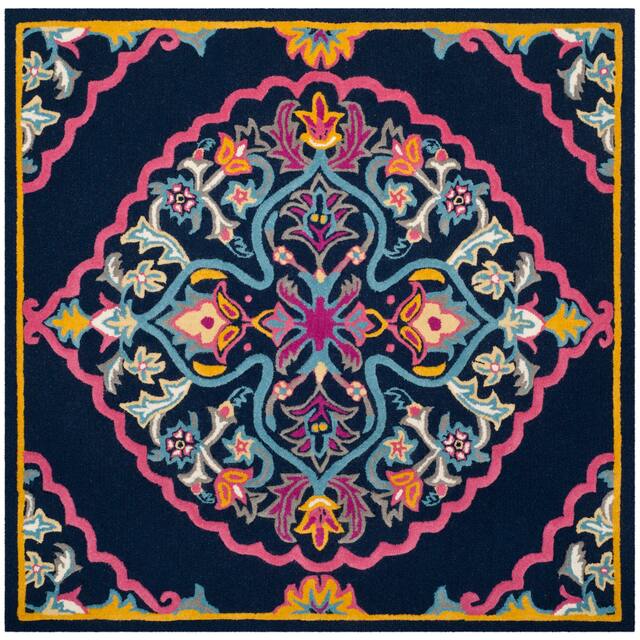 SAFAVIEH Handmade Bellagio Junie Medallion Wool Rug - 7' x 7' Square - Navy Blue