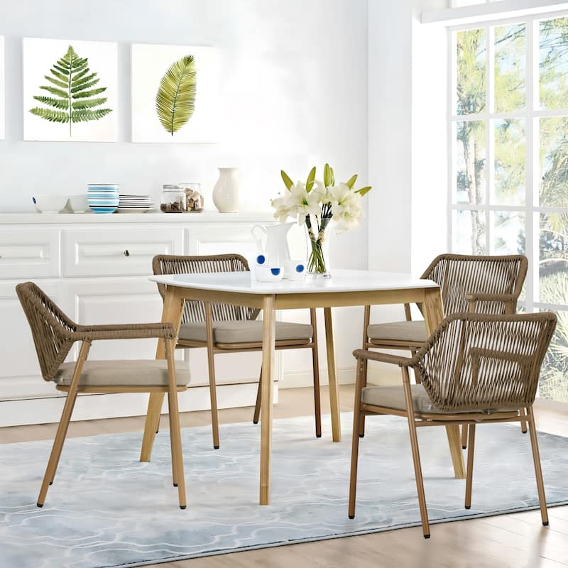 Set of 2 Bisera Brown Outdoor Dining Chair with Arms