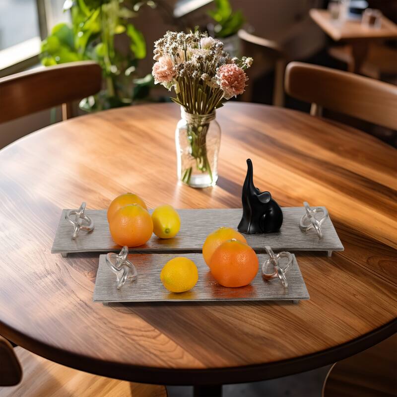 Decorative Metal Tray with Link Handles - Set of 2 - 21", 14", Gold - Textured Silver - 21" x 12" x 3"