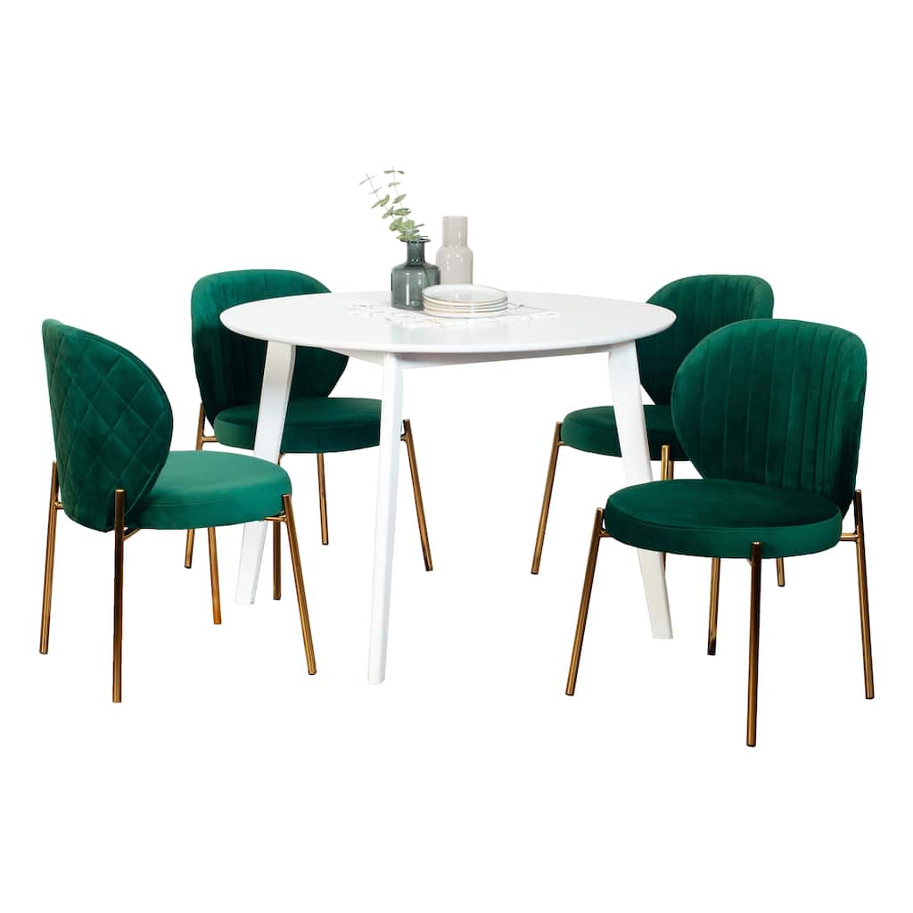 Cafet Dining Table Set Casual Dining Table Set Round Dining Table Set with 4 Upholstered Chairs and Rubberwood Table Legs Green