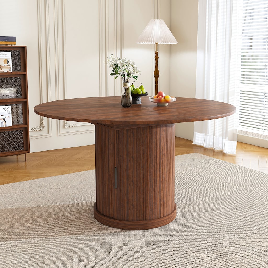 Roomfitters 59 Inch Extendable Oval Dining Table with Storage Pedestal, Expandable Kitchen Table for 4-6, Walnut Brown Finish