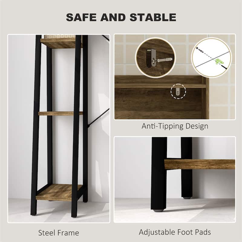 Bathroom Organizer Tower Over Toilet with Multiple Compartments and Sliding Door Storage - 31.5" W x 11.8" D x 60.6" H