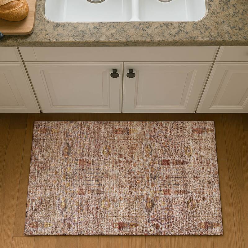 Premium Washable Super Soft Global Ravey Mayfield Rug - Terracotta - 1'8" x 2'6"