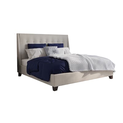 Atina Full Size Platform Bed, Soft Button Tufted Beige Linen Upholstery