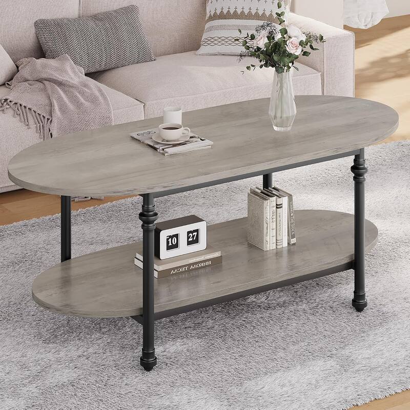 Oval Coffee Table Unique Tea Table 47.2" Mid Century Cocktail Table - Grey