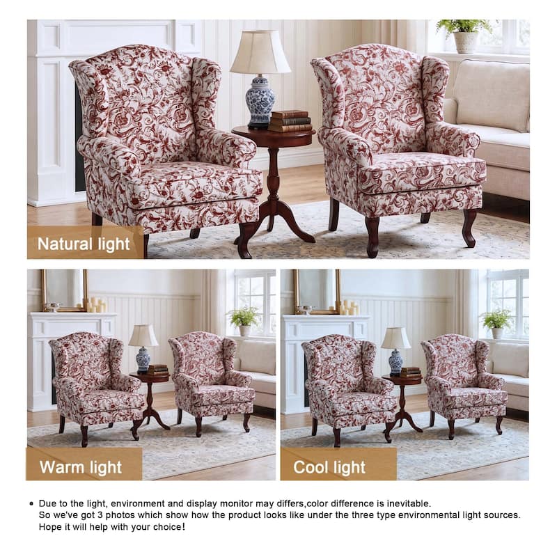 2 Set Traditional Rolled Arm Wing Back Accent Chair