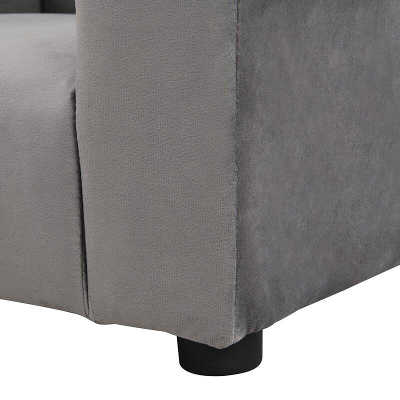 Anmytek Gray Velvet Kids Armchair Ottoman Set Toddler Chair Playroom Nursery Decor - 22.4 in. W X 16.1 in. D X 17.7 in. H