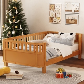 Low Platform Bed with Slats Support, Montessori Bed Frame, Daybed with Detachable Side Rails