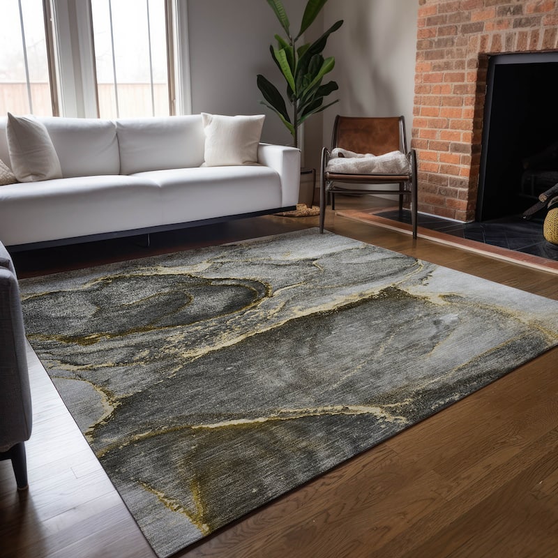 Machine Washable Indoor/ Outdoor Abstract Chantille Rug