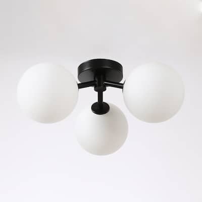 Modern Semi Flush Mount Ceiling Light - 3 Spheres Globe Design