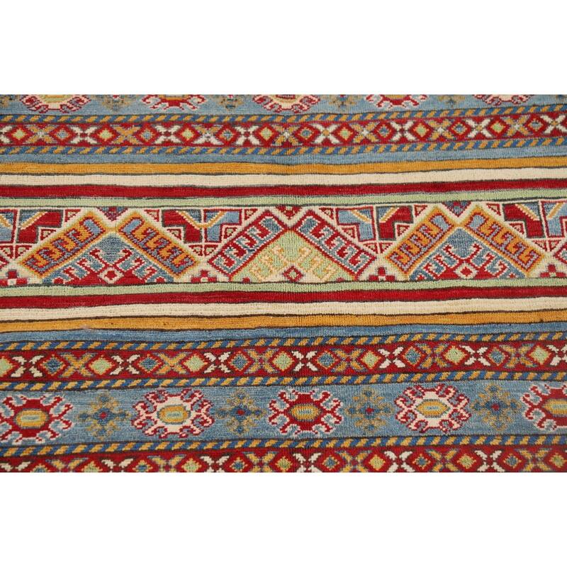 Striped Kazak Oriental Accent Rug Handmade Wool Carpet - 4'2" x 6'0"
