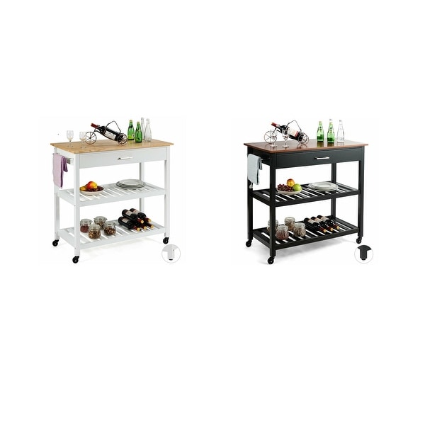 Gymax 2 in 1 Kitchen Island Utility Serving Cart Trolley w/ Drawers and Shelves