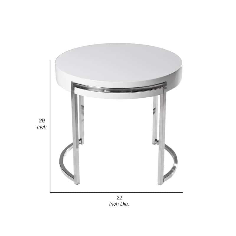 22 in. White and Chrome Round Wood End Table, Sturdy Build End Side Table for Living Rooms