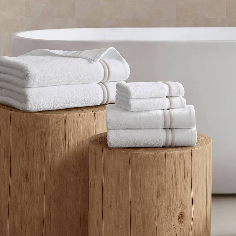 Madison Park Roan Border 6 Piece Towel Set - 27x54" - White/Beige