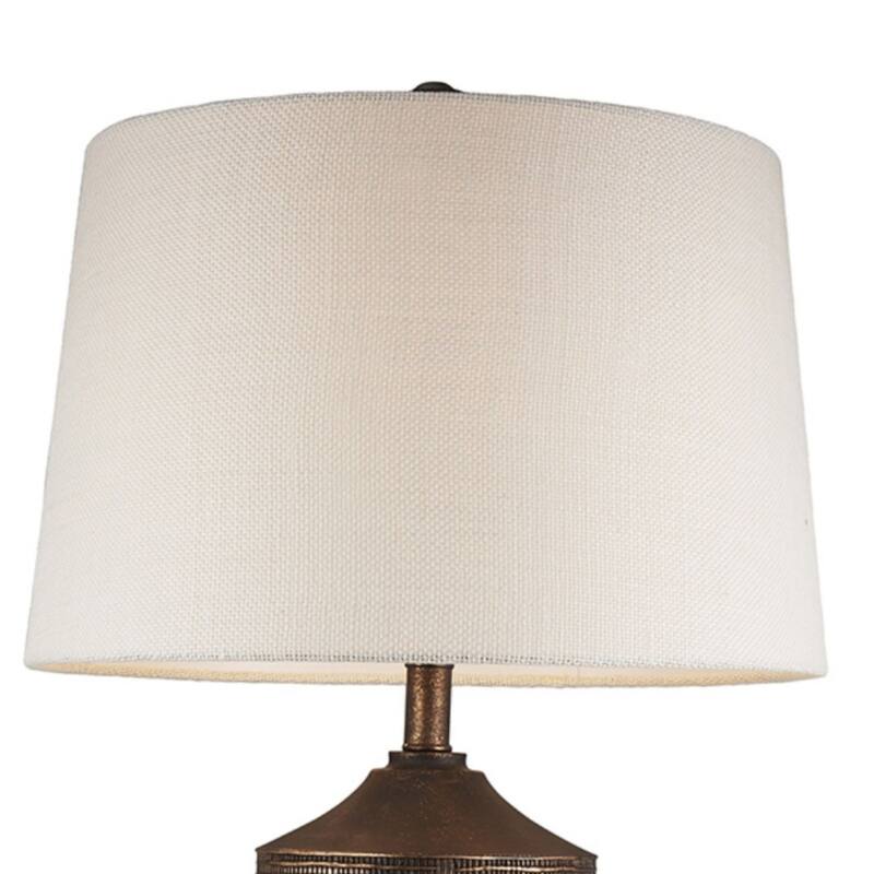 30" Tall Polyresin Table Lamp "Naomi" with Egyptian Design, Silvery Linen Shade