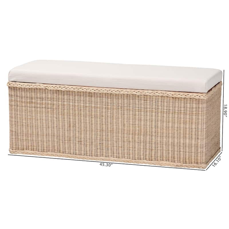 Barid Braided Natural Rattan Storage Bench with Lift-Top - Coastal Boho Chest for Bedroom or Living Room, Natural