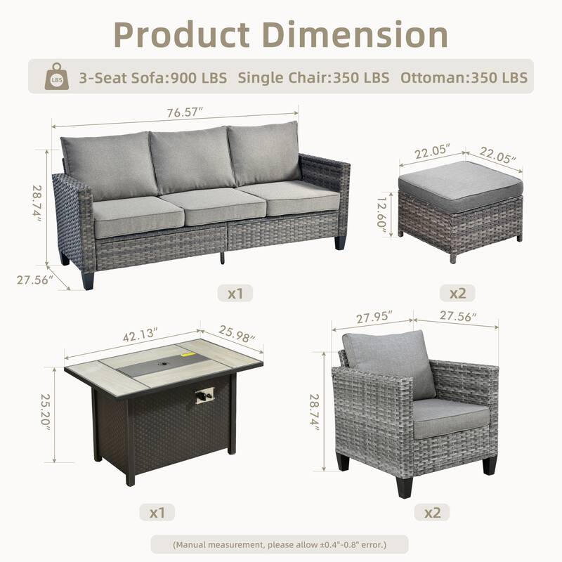 OVIOS 6-piece Patio Wicker Conversation Furniture Set With Fire Pit