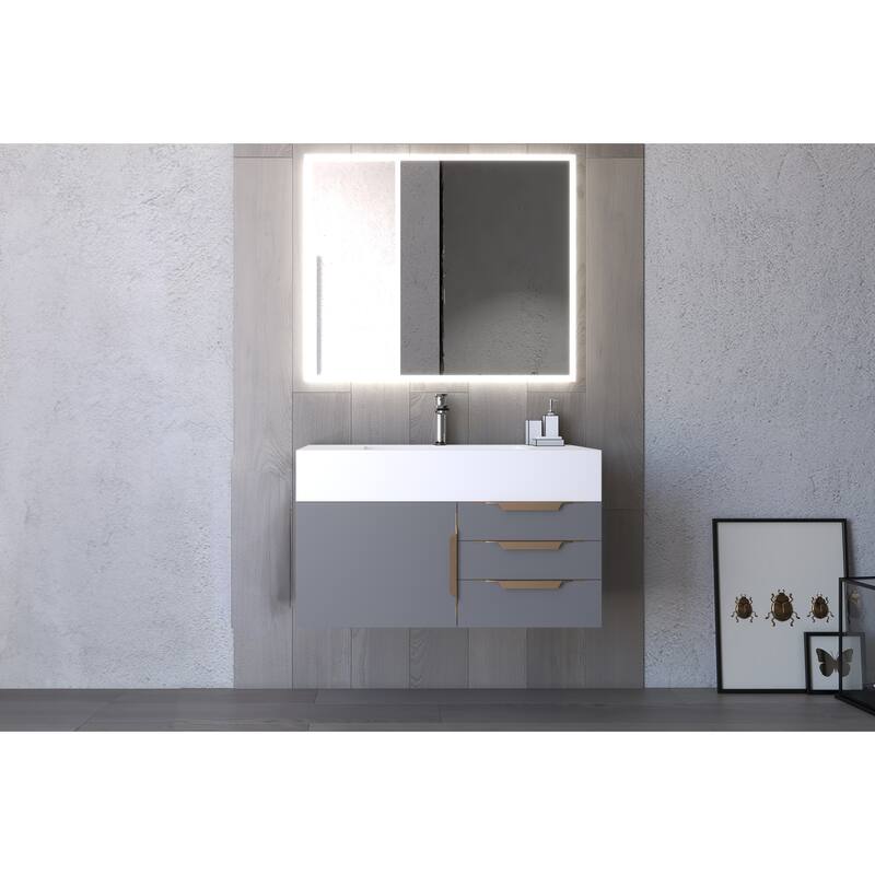 Nile 36-Inch Wall Mounted Bathroom Vanity Set w/ White Top