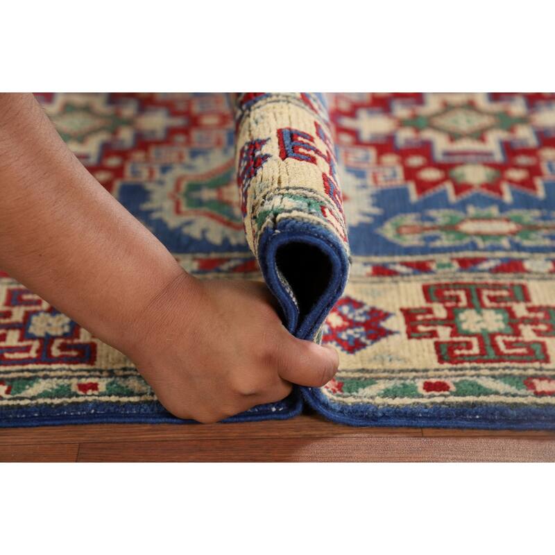 Kazak Runner Rug Hand-Knotted Traditional Blue Wool Carpet - 2'7" x 13'1"
