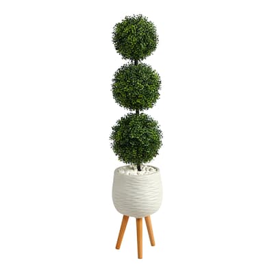 51" Boxwood Triple Ball Topiary Artificial Tree in White Planter - 19"