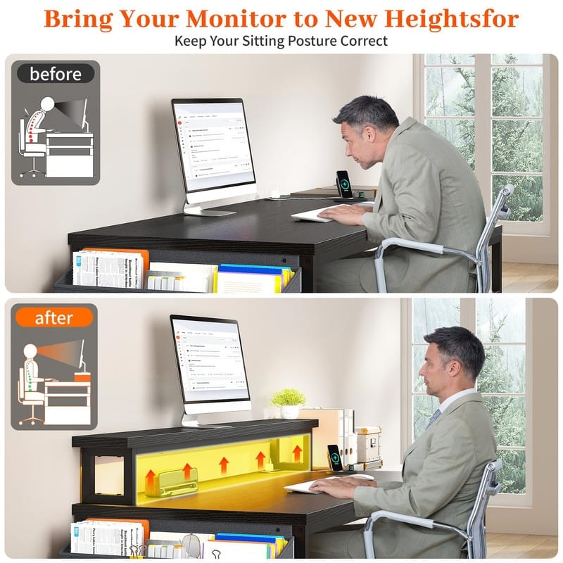 Long Desk with Stand Monitor